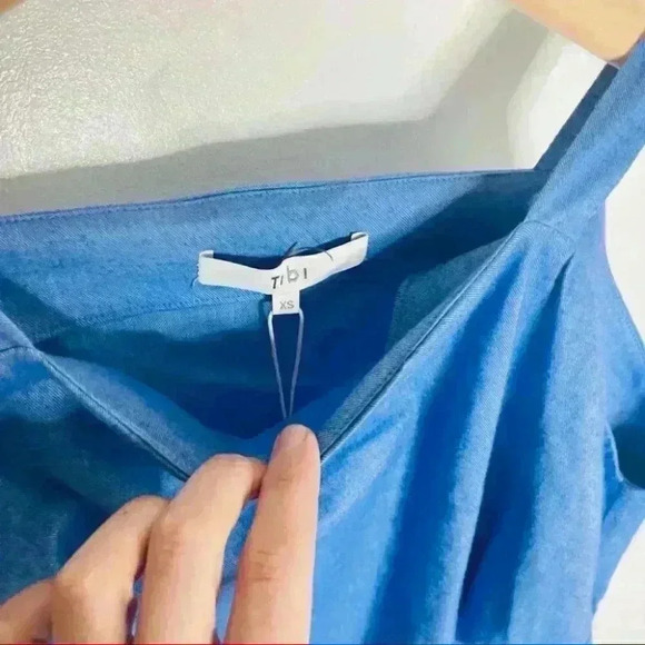 Tibi Cold-Shoulder Chambray Cut-Out Blouse Bow-Tie Sleeves XS - Picture 7 of 8